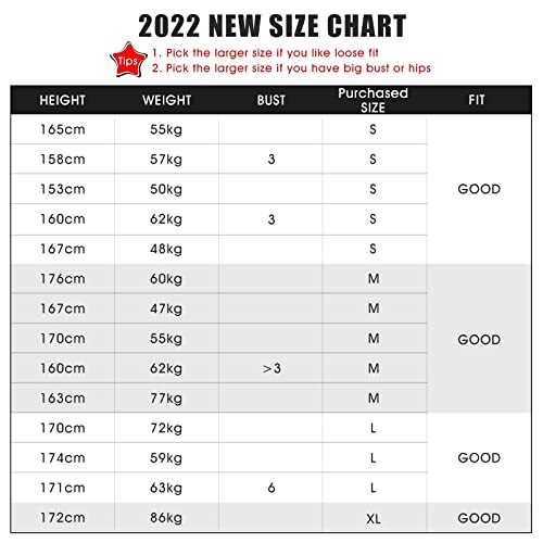 Tabla de tallas 2022 para ropa según altura, peso, busto y talla comprada.