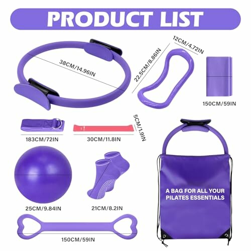 Conjunto de accesorios de pilates en color morado