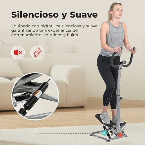 Mujer usando una máquina de ejercicios silenciosa y suave.